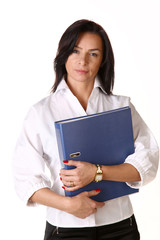 Young happy smiling businesswoman with folder