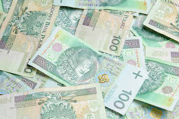 Fototapeta na wymiar Texture background made of polish 100 pln banknotes