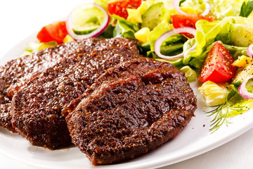 Grilled meat and vegetables