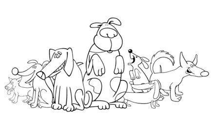 group of funny dogs illustration for coloring book