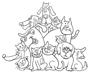 Fototapeta na wymiar cats and dogs illustration for coloring book