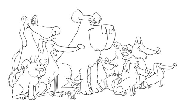 illustration of sitting dogs for coloring book