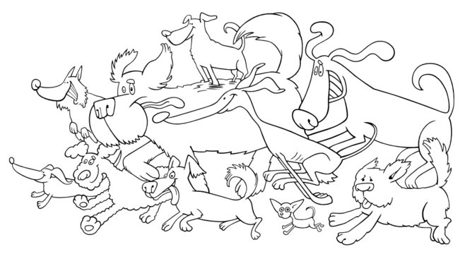 running dogs illustration for coloring book