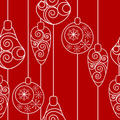 Seamless red pattern with rcontour hanging balls