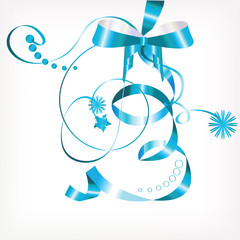 Blue bow with ribbons and snowflakes