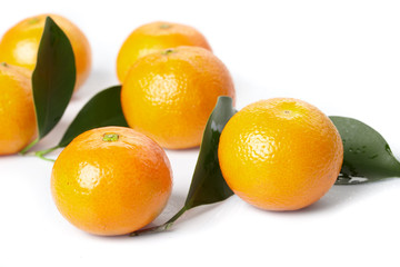 fresh tangerines on the white background