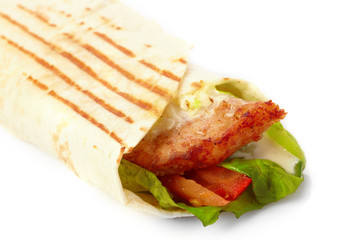 tortilla with meat and vegetables.