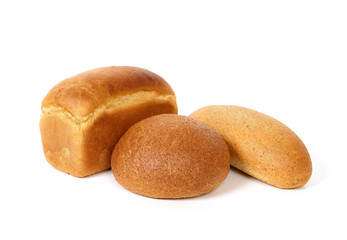 Three loaves of bread isolated on white
