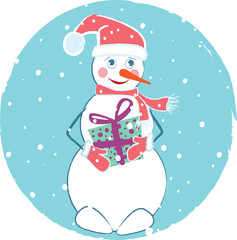 Merry Christmas card with snowman