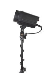 flash on tripod on white background