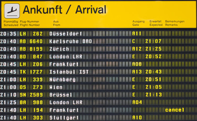 Fototapeta premium Arrival board at an airport in Germany