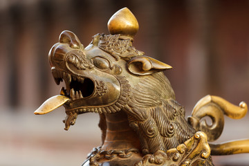 Hindu temple Guardian lion,Bhaktapur, Nepal