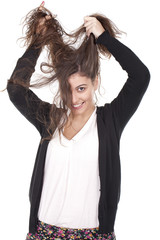 Fototapeta premium woman pulling hair and having fun