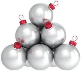 White Christmas balls arranged as a pyramid