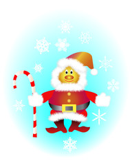 Santa Claus on a blue background with snowflakes