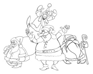 santa clauses group for coloring book