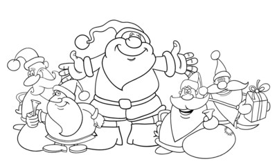 santa clauses group for coloring book