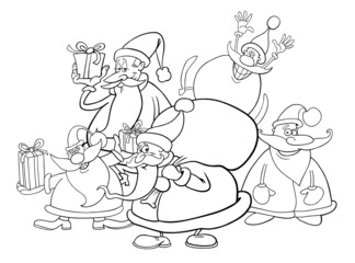 santa clauses group for coloring book