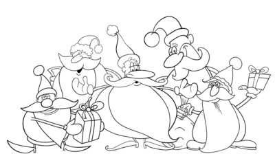 santa clauses group for coloring book