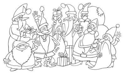 santa clauses group for coloring book