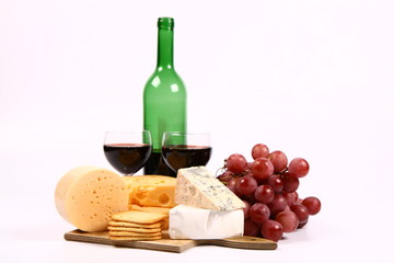 Naklejka premium Various types of cheese adn white wine