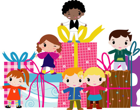 children and gift box