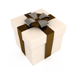 Present box with ribbons and bows, isolated on white