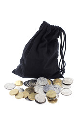 Drawstring Bag and Coins