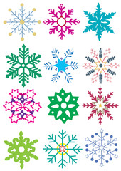 Naklejka na ściany i meble diffirent colorful snowflakes
