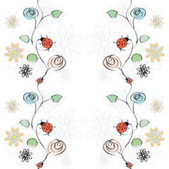 Illustration of vector with flowers and ladybirds
