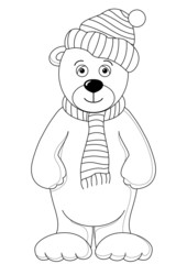Teddy in cap and scarf, contours
