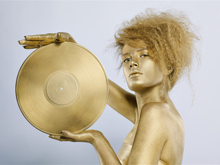 golden girl with vinyl