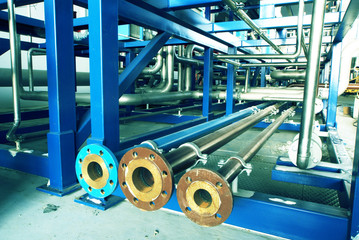 Installation of industrial pipelines in blue tones