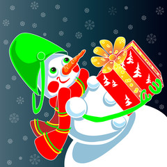 снеговик с подарком