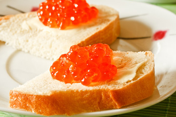 sandwich with red caviar