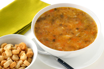 Vegetable soup with croutons