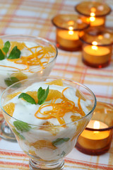 Mint yougurt with oranges