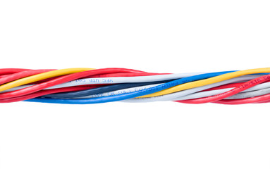 Multicolored computer cable isolated on white background