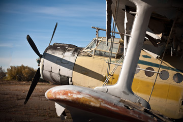 discarded at the dump plane in an old airfield. propeller plane