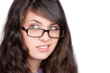 Portrait of beautiful  woman, on white background