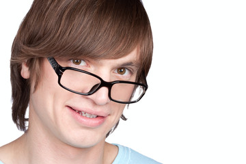 Portrait of young man in glasses  isolated on white background