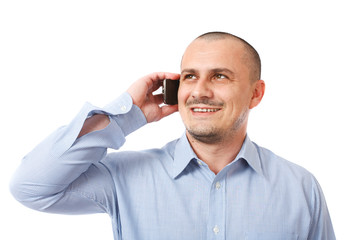 Friendly businessman on phone