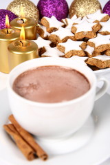 Cup of hot chocolate with cinnamon and cinnamon cookies