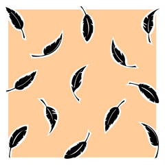 Different feather silhouettes over sand color background