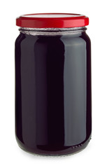 Closed jar of blueberry jam