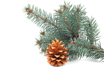 golden pinecone Christmas tree with a branch