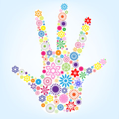Happy hand vector and flowers
