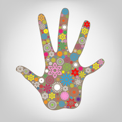 Happy hand  vector and flowers