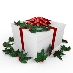 A holiday gift with mistletoe - a 3d image