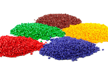 Colourful plastic polymer granules